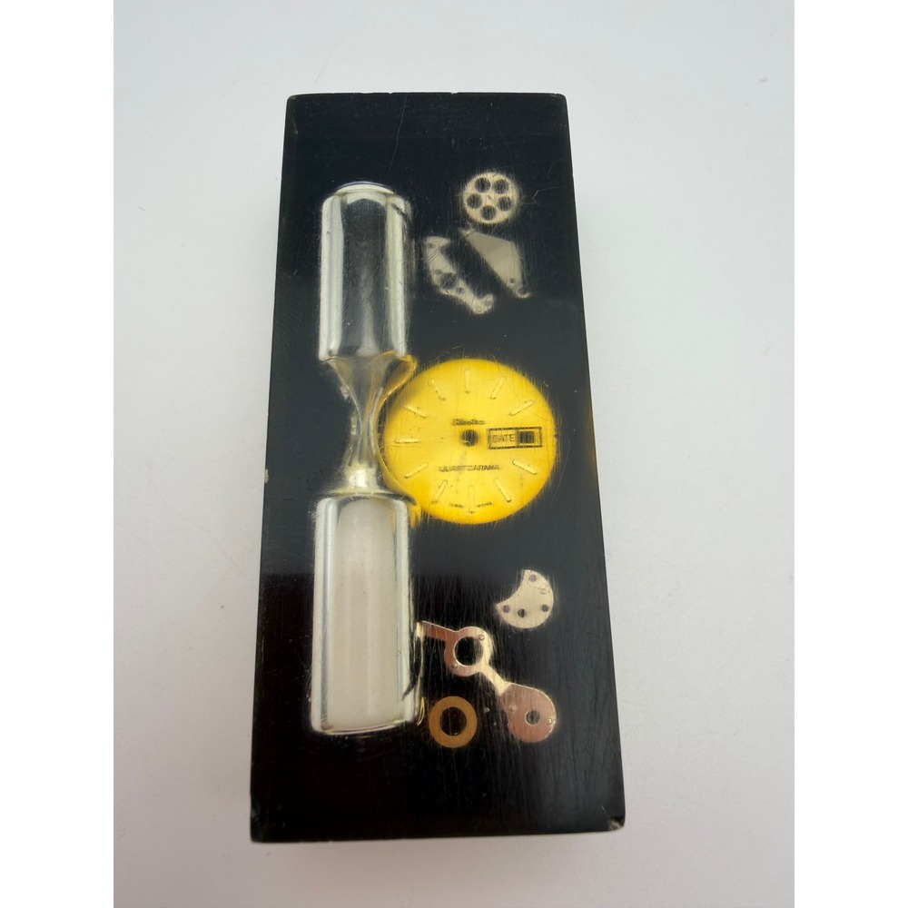 Vintage Lucite Hourglass Watch Parts Paperweight Deconstructed Quartzarama H061‎